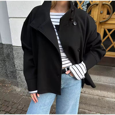 Wool Jacket - Women's Double Breasted Short Wool Coat-Grace Aura