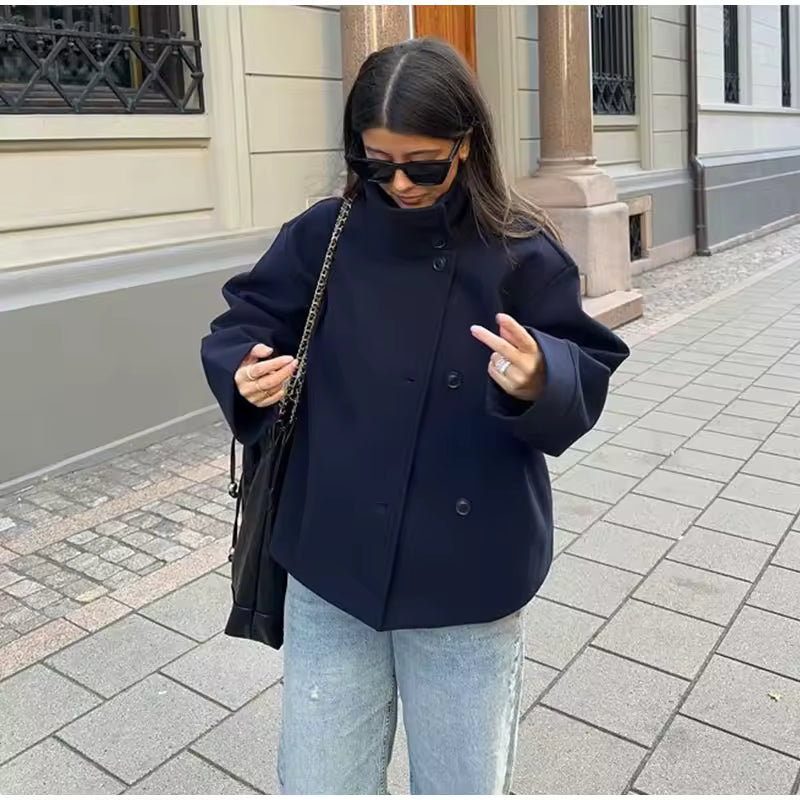 Wool Jacket - Women's Double Breasted Short Wool Coat-Grace Aura