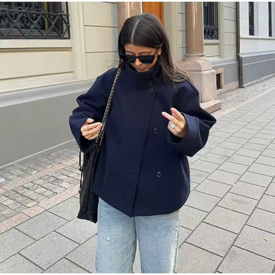 Wool Jacket - Women's Double Breasted Short Wool Coat-Grace Aura