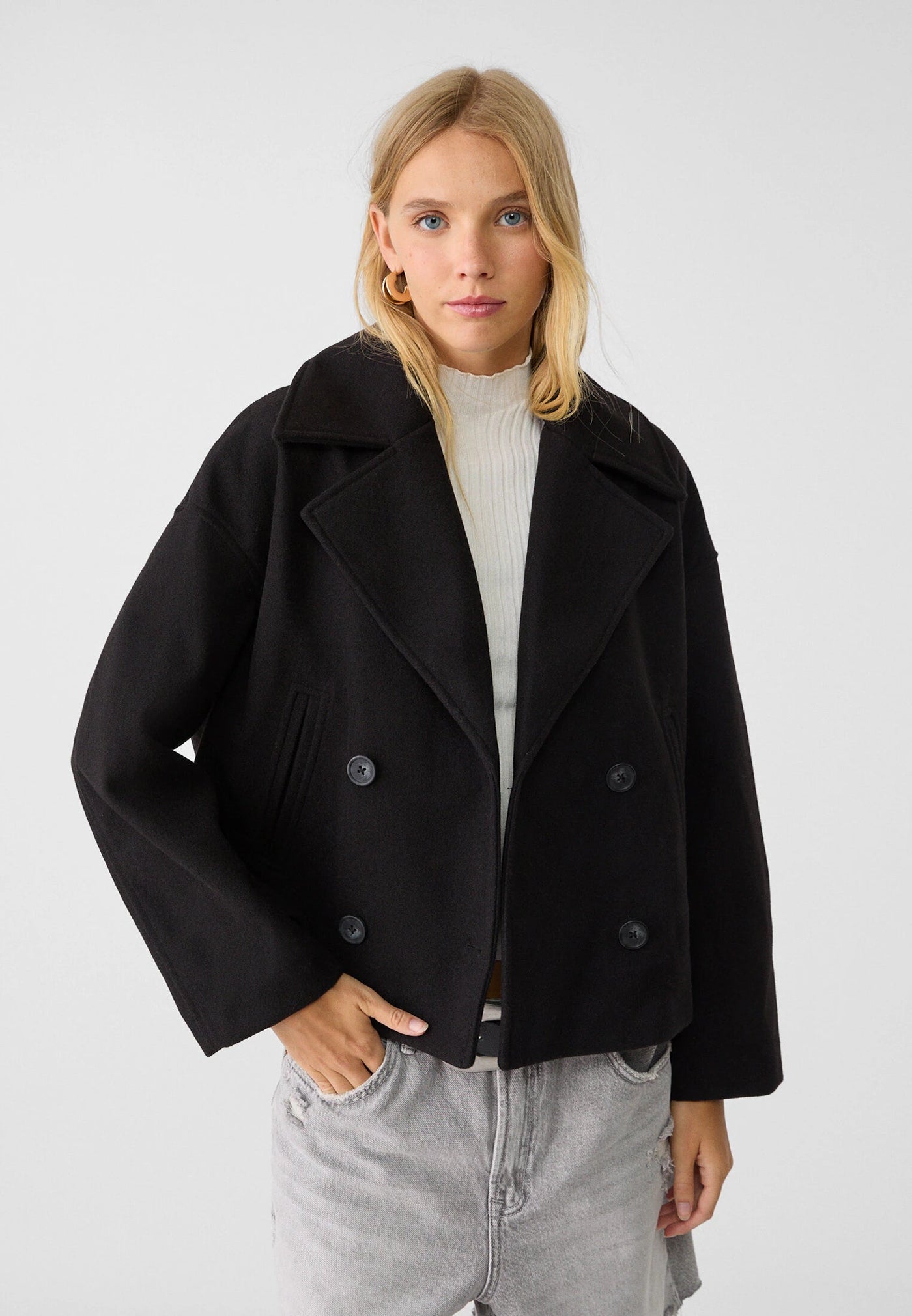 Wool Jacket - Women's Double Breasted Short Wool Trench Coat-Grace Aura
