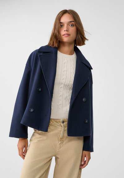 Wool Jacket - Women's Double Breasted Short Wool Trench Coat-Grace Aura