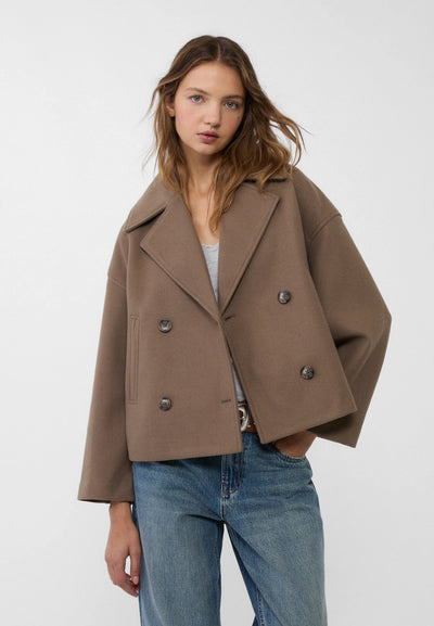 Wool Jacket - Women's Double Breasted Short Wool Trench Coat-Grace Aura