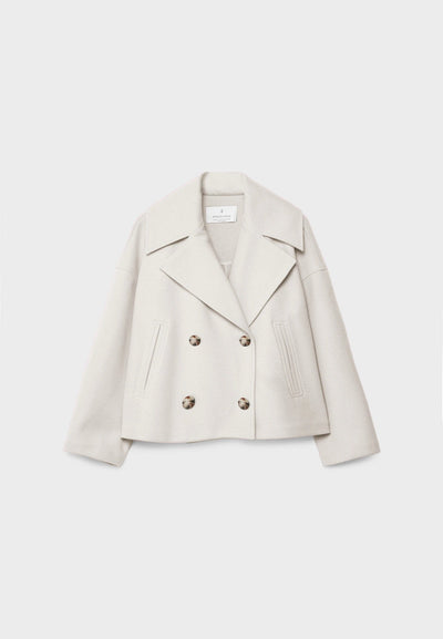Wool Jacket - Women's Double Breasted Short Wool Trench Coat-Grace Aura