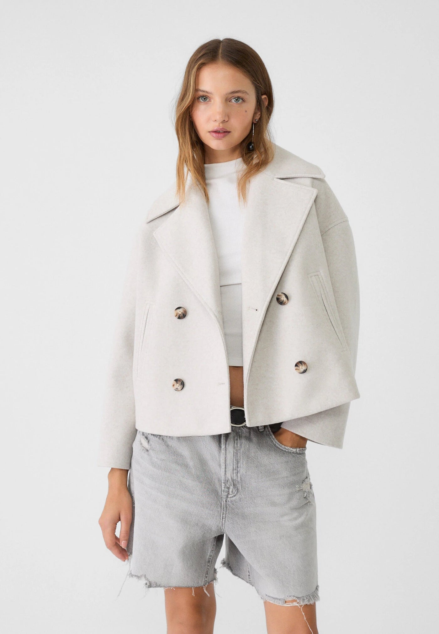Wool Jacket - Women's Double Breasted Short Wool Trench Coat-Grace Aura