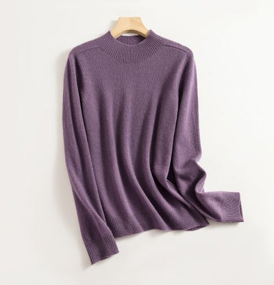 Wool Sweater - High Neck - Long Sleeve - Knitted Sweater - Women's Clothing-Grace Aura