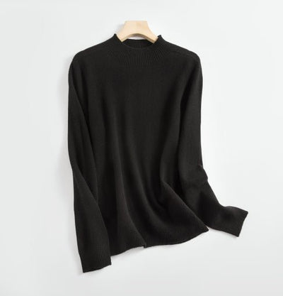 Wool Sweater - High Neck - Long Sleeve - Knitted Sweater - Women's Clothing-Grace Aura