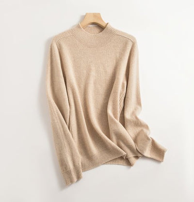 Wool Sweater - High Neck - Long Sleeve - Knitted Sweater - Women's Clothing-Grace Aura