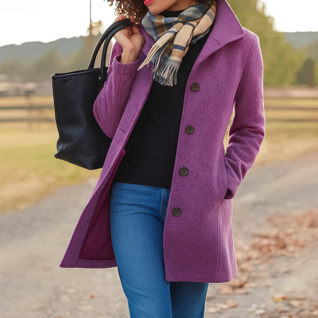 Wool Trench Coat - Single Breasted - Mid Length Wool Jacket - Ladies Overcoat-Grace Aura