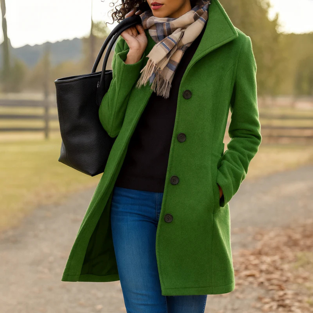 Wool Trench Coat - Single Breasted - Mid Length Wool Jacket - Ladies Overcoat-Grace Aura