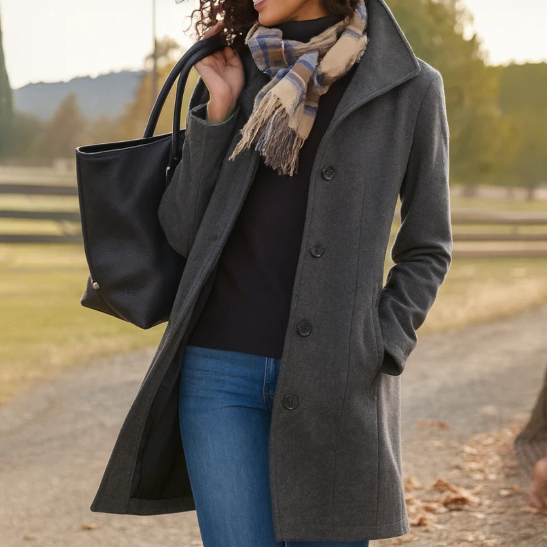 Wool Trench Coat - Single Breasted - Mid Length Wool Jacket - Ladies Overcoat-Grace Aura