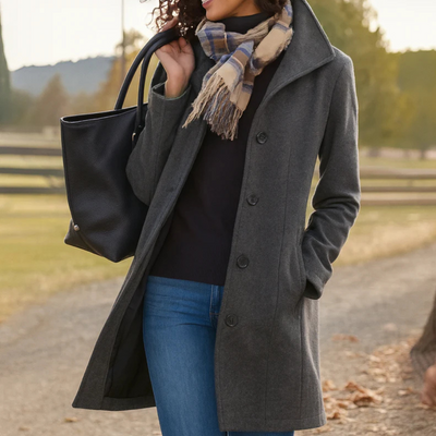 Wool Trench Coat - Single Breasted - Mid Length Wool Jacket - Ladies Overcoat-Grace Aura