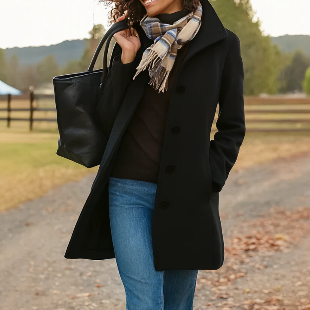 Wool Trench Coat - Single Breasted - Mid Length Wool Jacket - Ladies Overcoat-Grace Aura