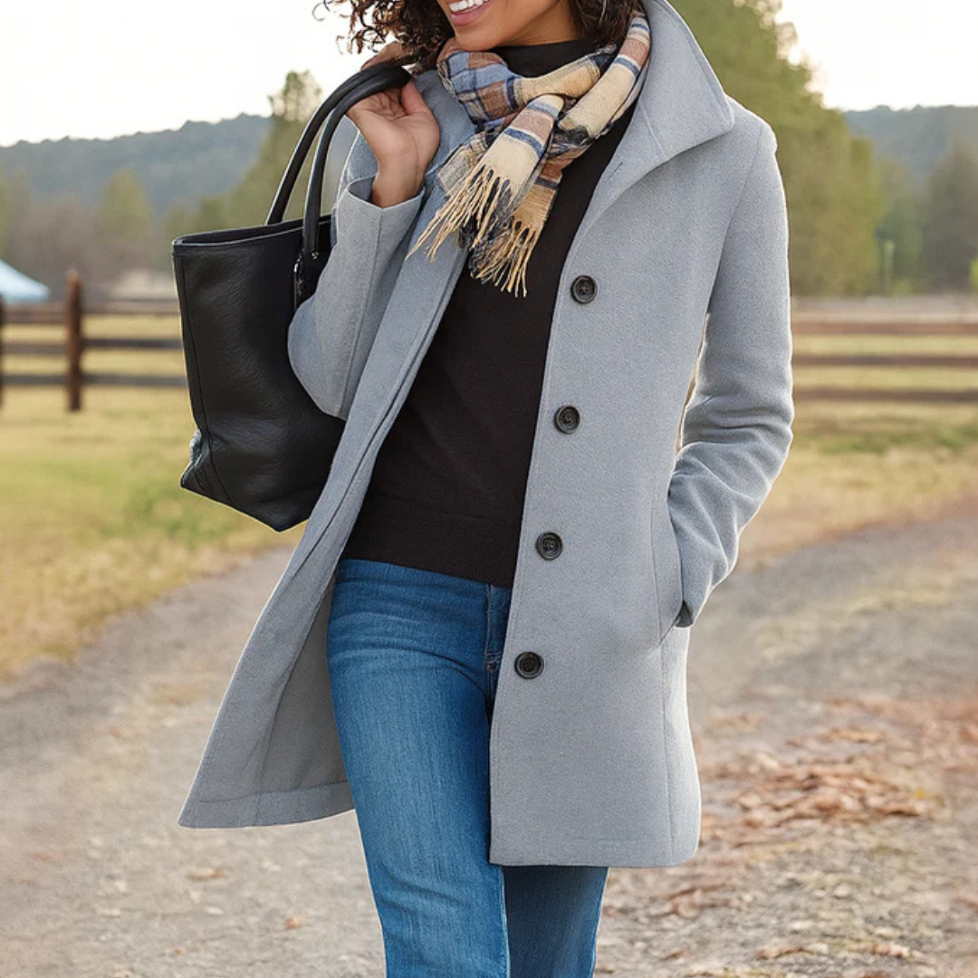 Wool Trench Coat - Single Breasted - Mid Length Wool Jacket - Ladies Overcoat-Grace Aura