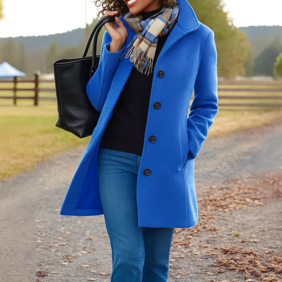 Wool Trench Coat - Single Breasted - Mid Length Wool Jacket - Ladies Overcoat-Grace Aura