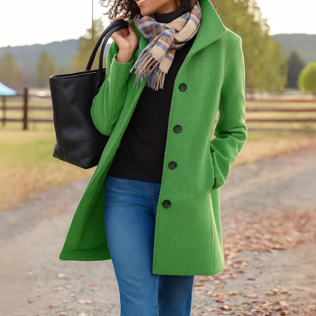 Wool Trench Coat - Single Breasted - Mid Length Wool Jacket - Ladies Overcoat-Grace Aura