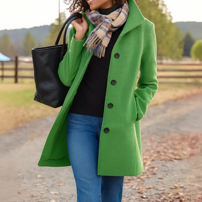 Wool Trench Coat - Single Breasted - Mid Length Wool Jacket - Ladies Overcoat-Grace Aura