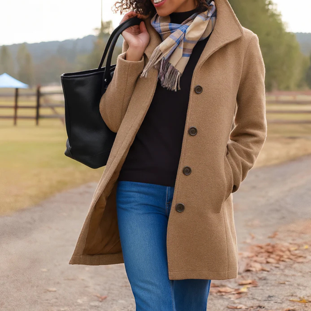 Wool Trench Coat - Single Breasted - Mid Length Wool Jacket - Ladies Overcoat-Grace Aura
