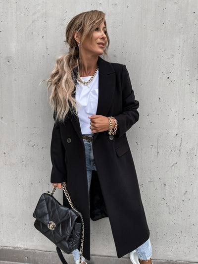 Wool Trench Coat - Women's Long Double Breasted Wool Blend Coat-Grace Aura