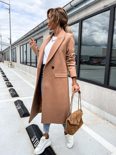 Wool Trench Coat - Women's Long Double Breasted Wool Blend Coat-Grace Aura
