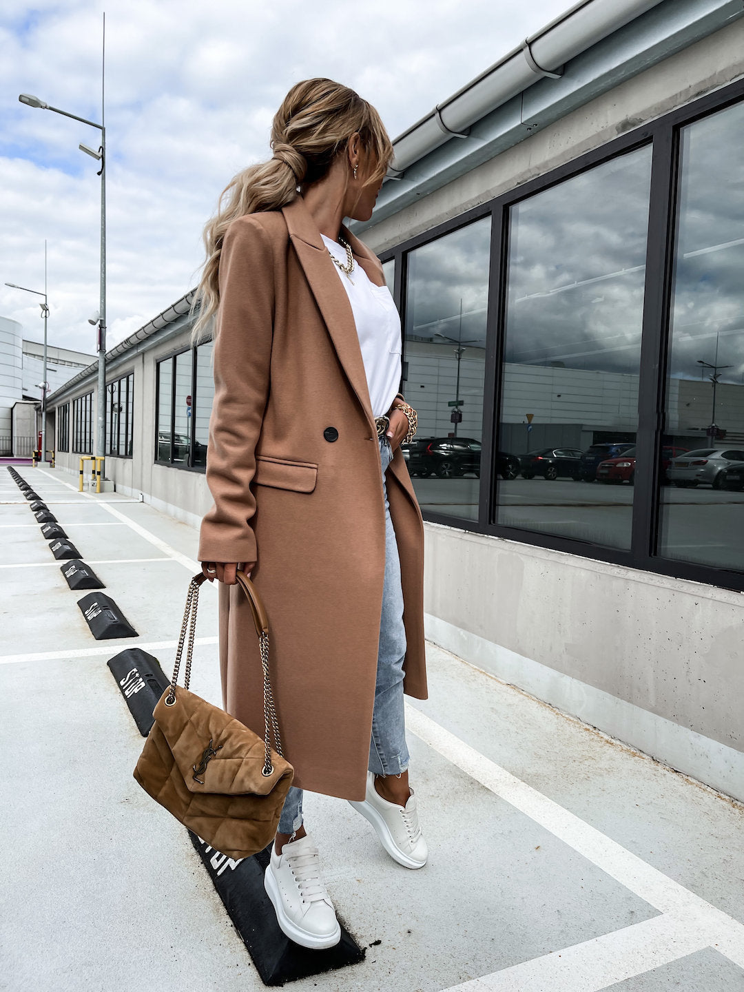 Wool Trench Coat - Women's Long Double Breasted Wool Blend Coat-Grace Aura