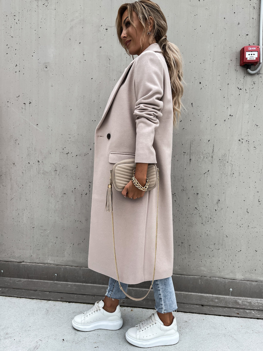 Wool Trench Coat - Women's Long Double Breasted Wool Blend Coat-Grace Aura