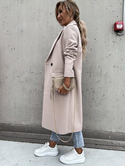 Wool Trench Coat - Women's Long Double Breasted Wool Blend Coat-Grace Aura