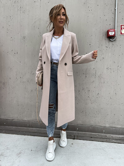 Wool Trench Coat - Women's Long Double Breasted Wool Blend Coat-Grace Aura
