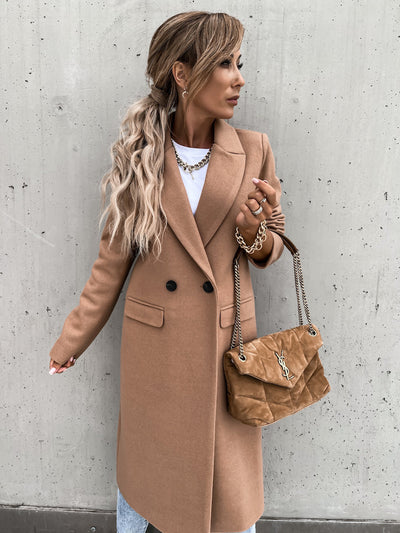 Wool Trench Coat - Women's Long Double Breasted Wool Blend Coat-Grace Aura