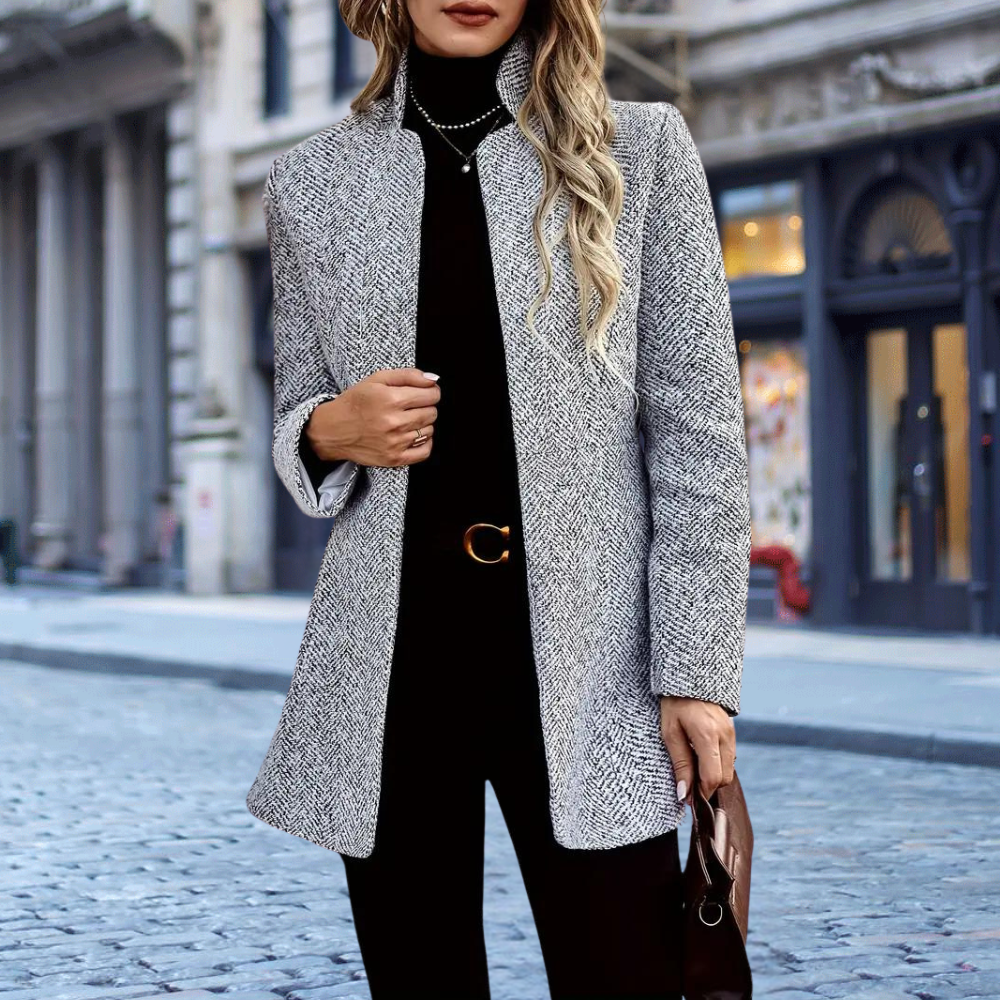 Wool Trench Coat - Women's Open Front Blazer Jacket for Autumn-Grace Aura