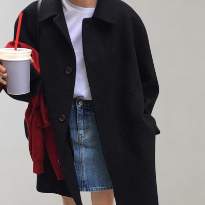 Woolen Coat - Women's Loose Fit Single Breasted Wool Trench Coat-Grace Aura