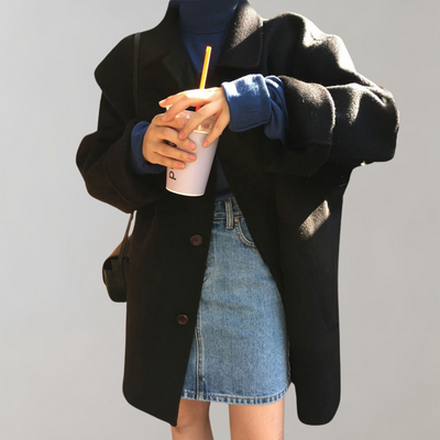 Woolen Coat - Women's Loose Fit Single Breasted Wool Trench Coat-Grace Aura