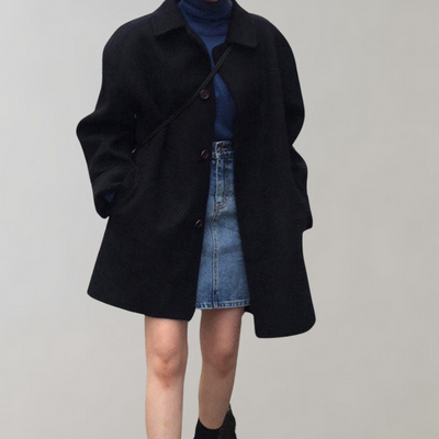 Woolen Coat - Women's Loose Fit Single Breasted Wool Trench Coat-Grace Aura