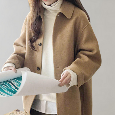 Woolen Coat - Women's Loose Fit Single Breasted Wool Trench Coat-Grace Aura