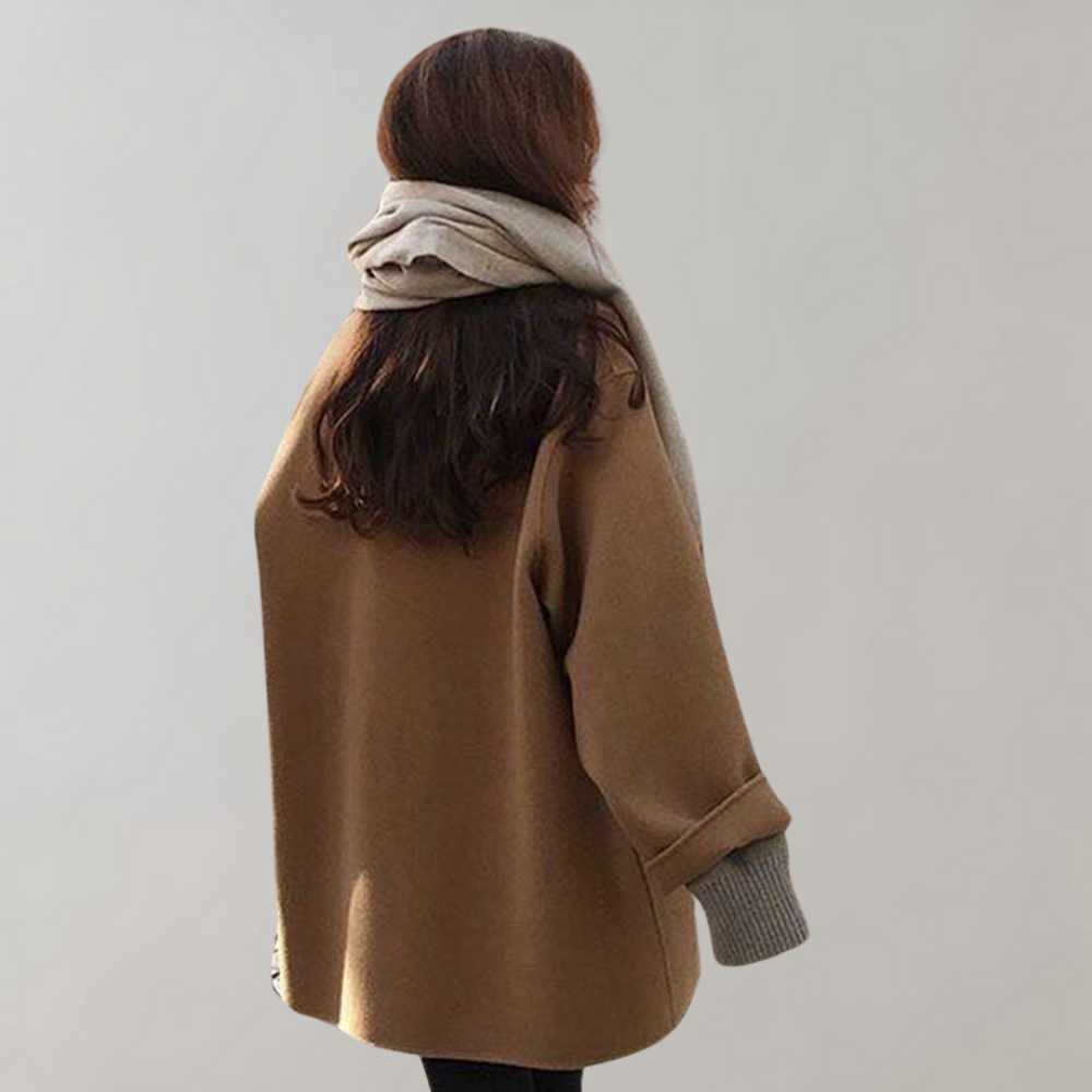 Woolen Coat - Women's Loose Fit Single Breasted Wool Trench Coat-Grace Aura