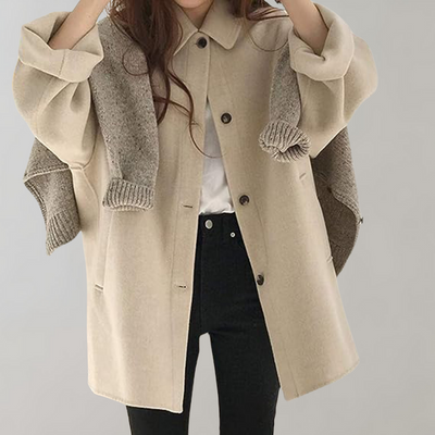 Woolen Coat - Women's Loose Fit Single Breasted Wool Trench Coat-Grace Aura