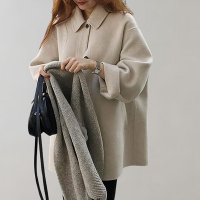 Woolen Coat - Women's Loose Fit Single Breasted Wool Trench Coat-Grace Aura