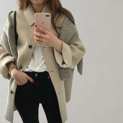 Woolen Coat - Women's Loose Fit Single Breasted Wool Trench Coat-Grace Aura