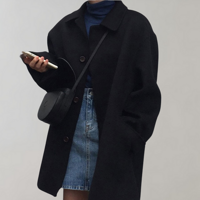 Woolen Coat - Women's Loose Fit Single Breasted Wool Trench Coat-Grace Aura
