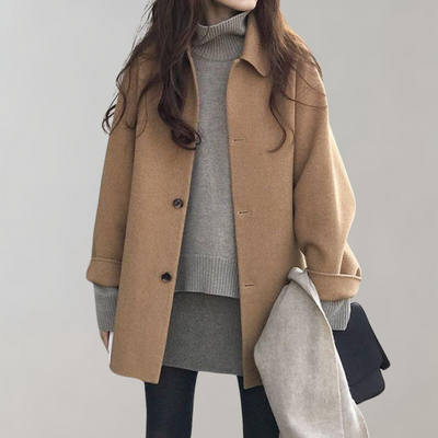 Woolen Coat - Women's Loose Fit Single Breasted Wool Trench Coat-Grace Aura