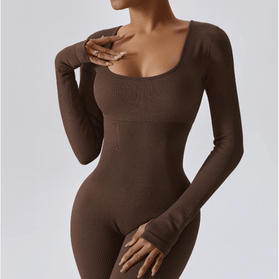 Workout Jumpsuit - Women's Flattering Long Sleeve Gym Jumpsuit-Grace Aura