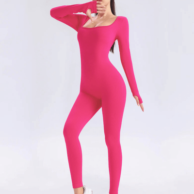 Workout Jumpsuit - Women's Flattering Long Sleeve Gym Jumpsuit-Grace Aura