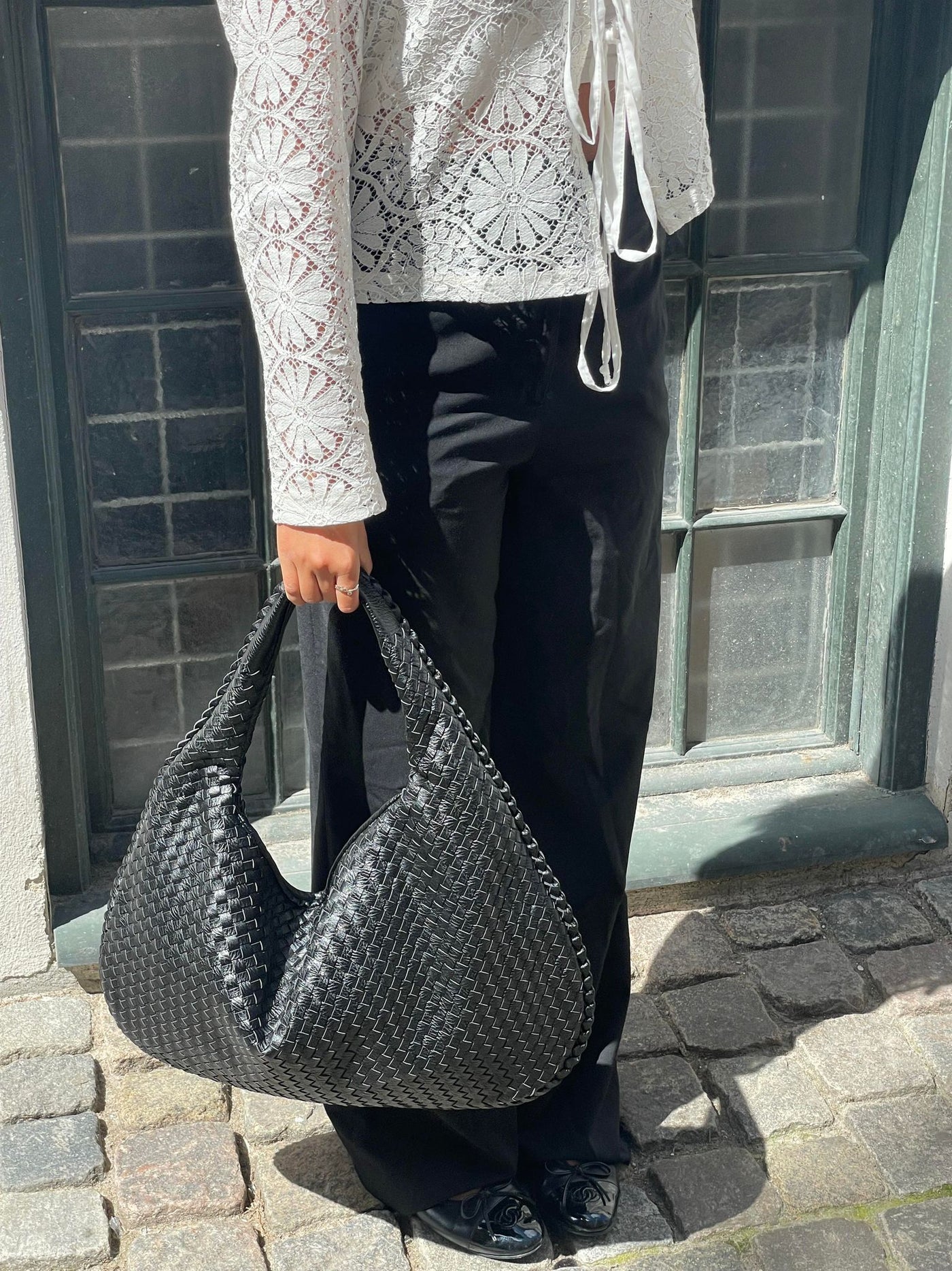 Woven Bag - Leatherette - Zipper - Shoulder Bag - Women's Bags-Grace Aura