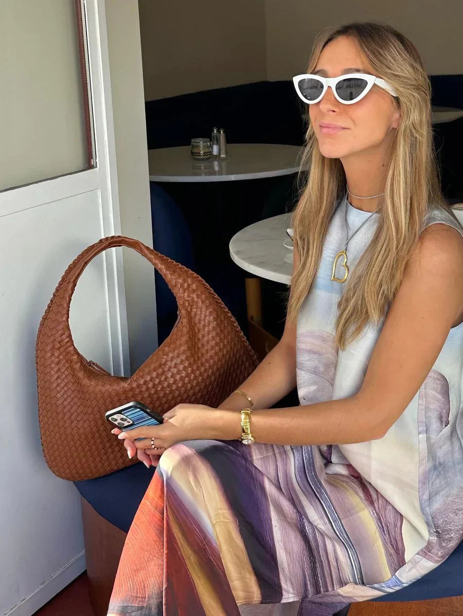 Woven Bag - Leatherette - Zipper - Shoulder Bag - Women's Bags-Grace Aura