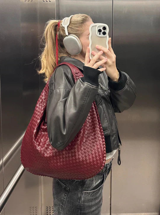 Woven Bag - Women's Everyday Waterproof Shoulder Bag with Zipper-Grace Aura