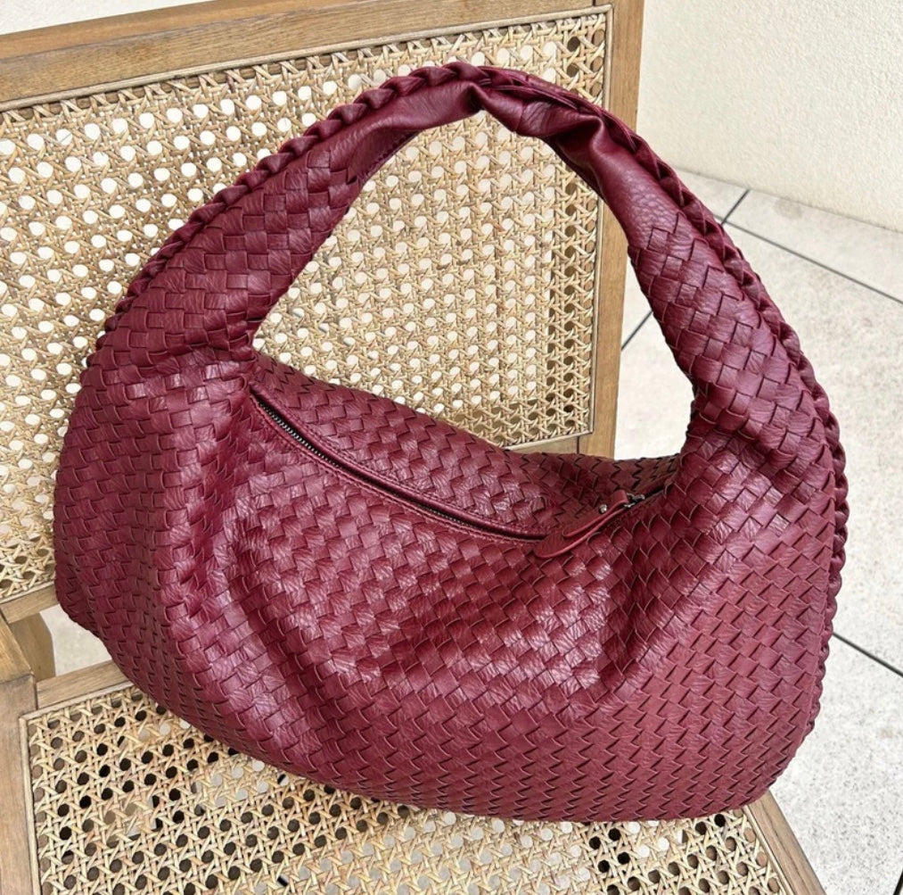 Woven Leather Handbag - Women's Vegan Leather Shoulder Tote Bag-Grace Aura