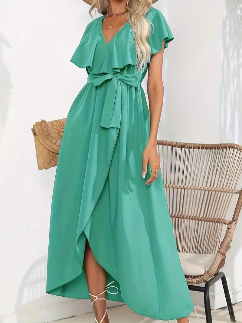 Wrap Dress - Ruffle - Midi - Long Dress - Summer Dress-Grace Aura