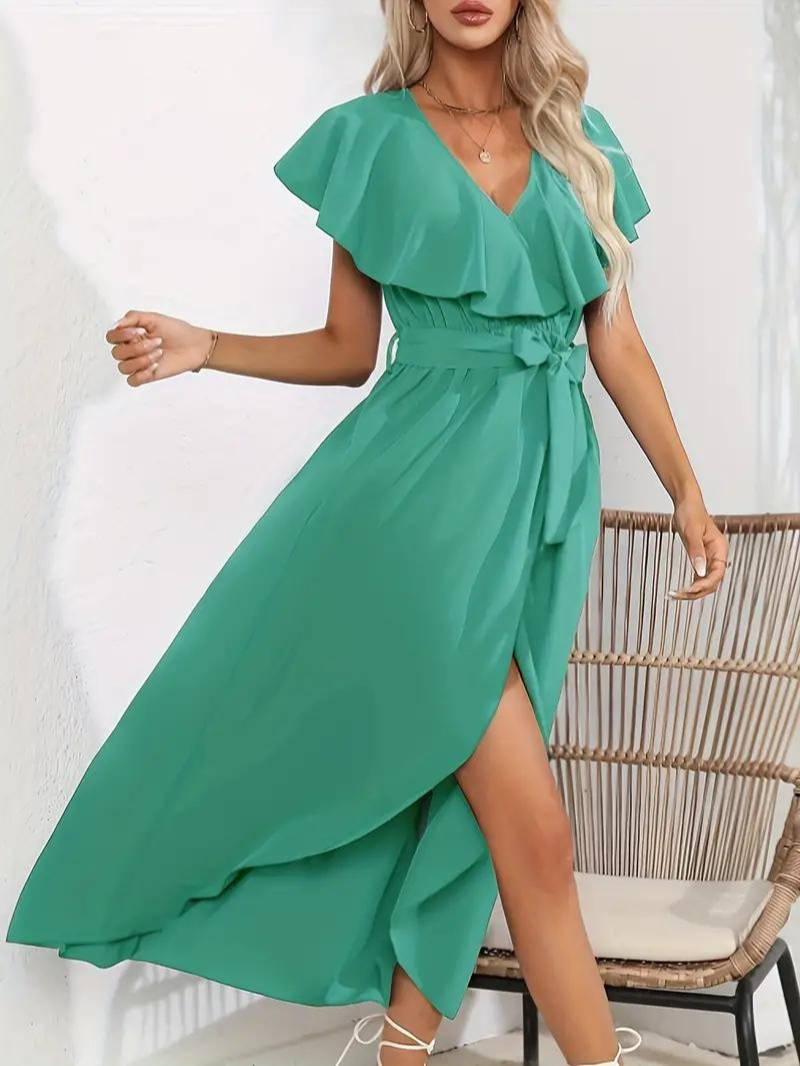 Wrap Dress - Ruffle - Midi - Long Dress - Summer Dress-Grace Aura