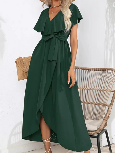 Wrap Dress - Ruffle - Midi - Long Dress - Summer Dress-Grace Aura