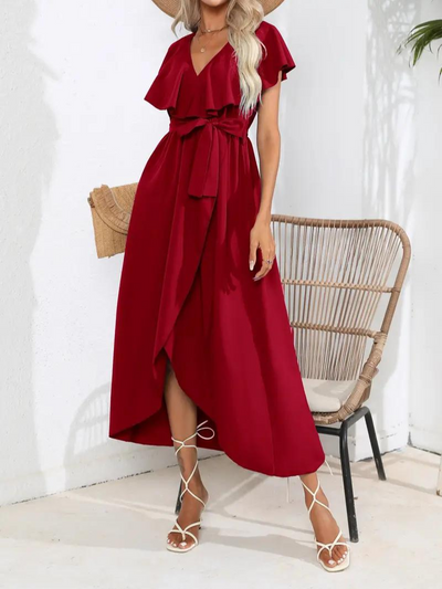Wrap Dress - Ruffle - Midi - Long Dress - Summer Dress-Grace Aura