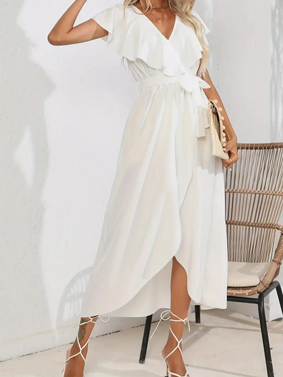Wrap Dress - Ruffle - Midi - Long Dress - Summer Dress-Grace Aura
